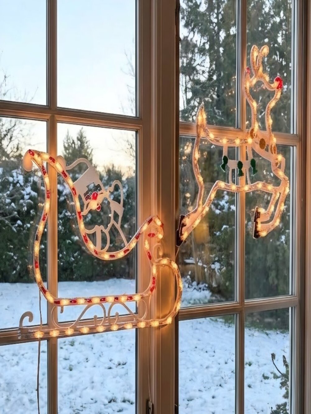 Vintage Christmas Lighted Window Silhouette with box, set of 2